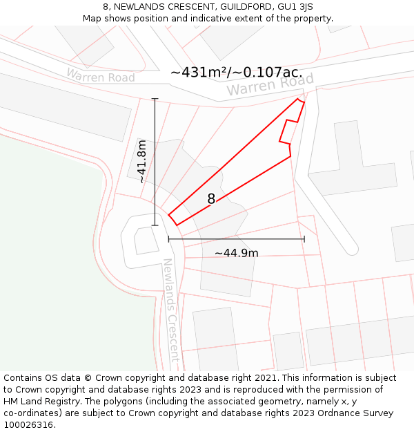 8, NEWLANDS CRESCENT, GUILDFORD, GU1 3JS: Plot and title map