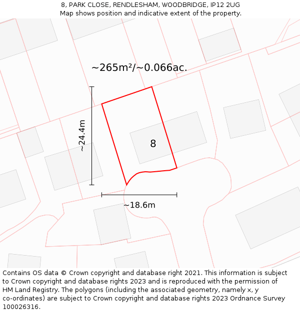 8, PARK CLOSE, RENDLESHAM, WOODBRIDGE, IP12 2UG: Plot and title map