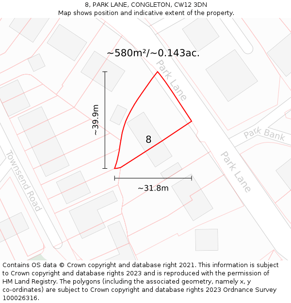 8, PARK LANE, CONGLETON, CW12 3DN: Plot and title map