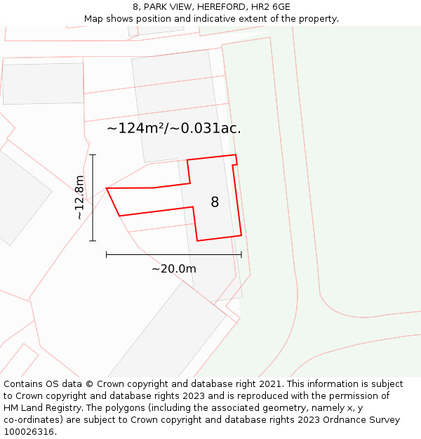 8, PARK VIEW, HEREFORD, HR2 6GE: Plot and title map