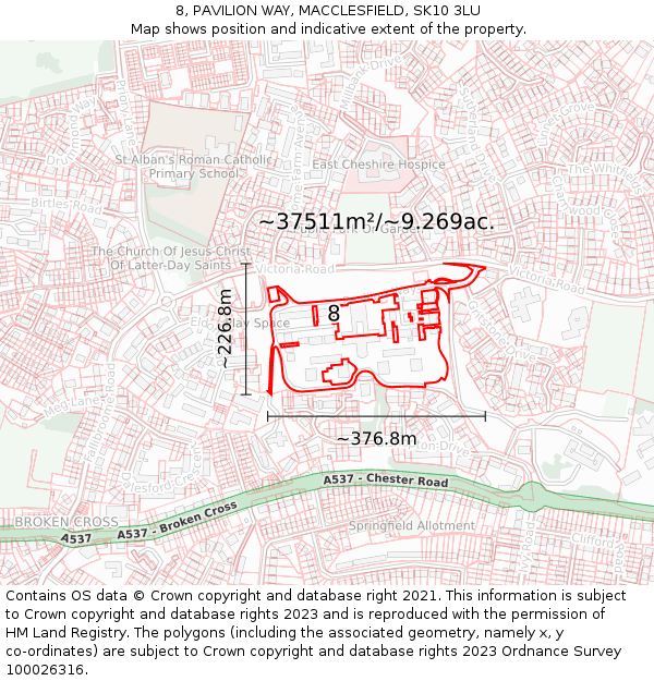 8, PAVILION WAY, MACCLESFIELD, SK10 3LU: Plot and title map
