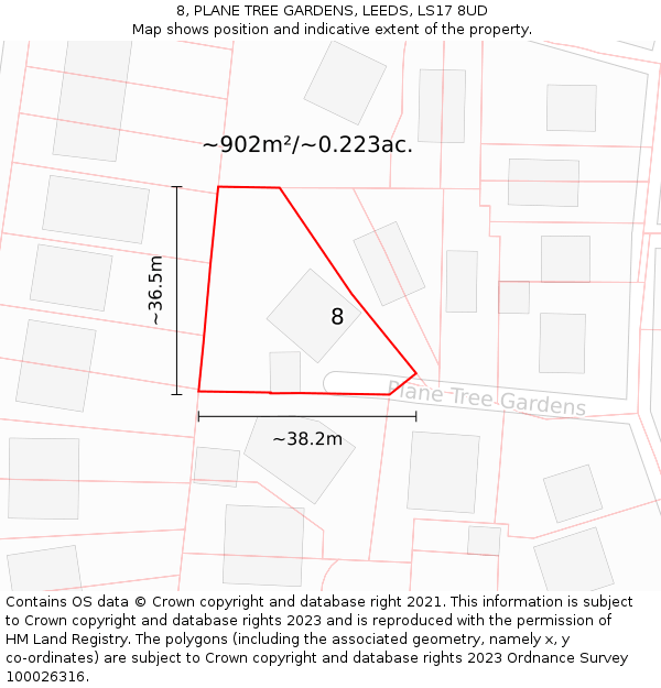 8, PLANE TREE GARDENS, LEEDS, LS17 8UD: Plot and title map