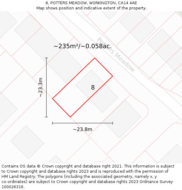 8, POTTERS MEADOW, WORKINGTON, CA14 4AE: Plot and title map
