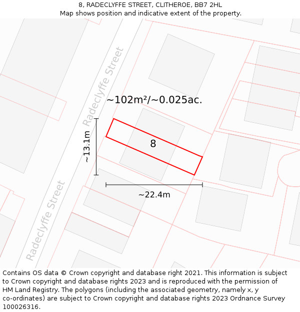 8, RADECLYFFE STREET, CLITHEROE, BB7 2HL: Plot and title map