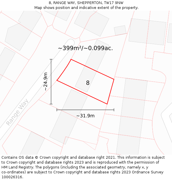 8, RANGE WAY, SHEPPERTON, TW17 9NW: Plot and title map