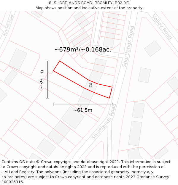 8, SHORTLANDS ROAD, BROMLEY, BR2 0JD: Plot and title map