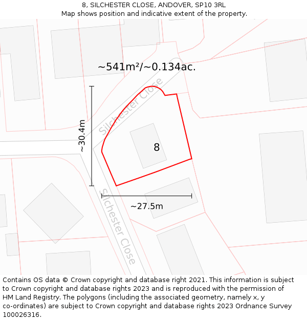 8, SILCHESTER CLOSE, ANDOVER, SP10 3RL: Plot and title map