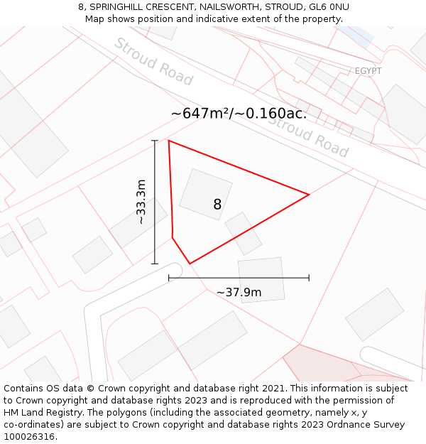 8, SPRINGHILL CRESCENT, NAILSWORTH, STROUD, GL6 0NU: Plot and title map