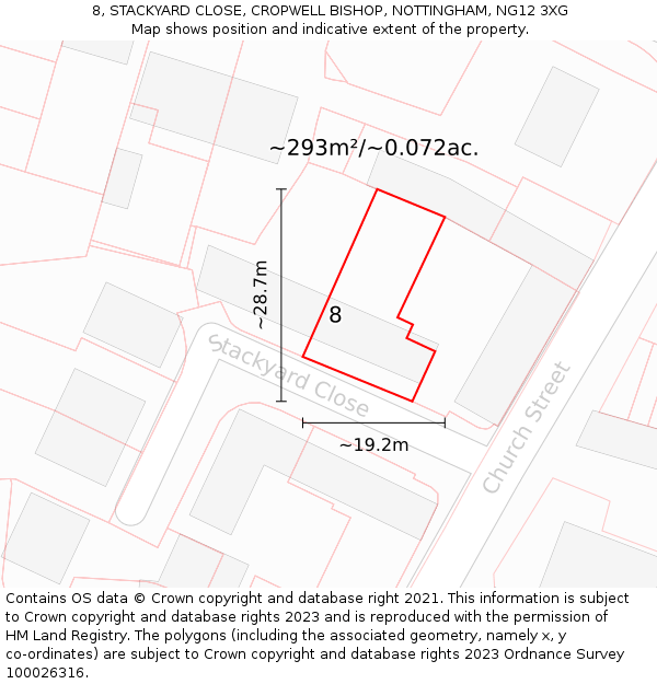 8, STACKYARD CLOSE, CROPWELL BISHOP, NOTTINGHAM, NG12 3XG: Plot and title map