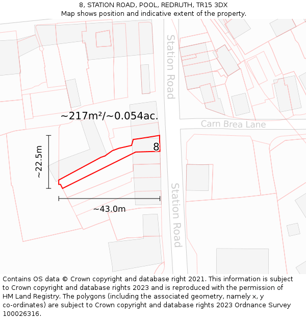 8, STATION ROAD, POOL, REDRUTH, TR15 3DX: Plot and title map