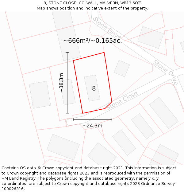 8, STONE CLOSE, COLWALL, MALVERN, WR13 6QZ: Plot and title map