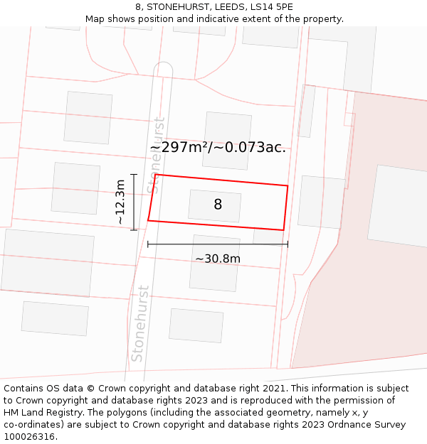 8, STONEHURST, LEEDS, LS14 5PE: Plot and title map