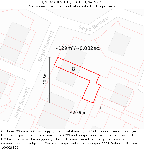 8, STRYD BENNETT, LLANELLI, SA15 4DE: Plot and title map