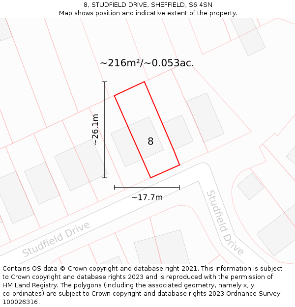 8, STUDFIELD DRIVE, SHEFFIELD, S6 4SN: Plot and title map