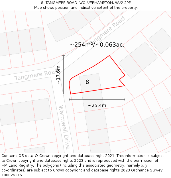8, TANGMERE ROAD, WOLVERHAMPTON, WV2 2PF: Plot and title map