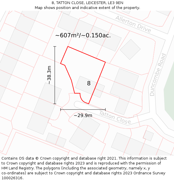8, TATTON CLOSE, LEICESTER, LE3 9EN: Plot and title map