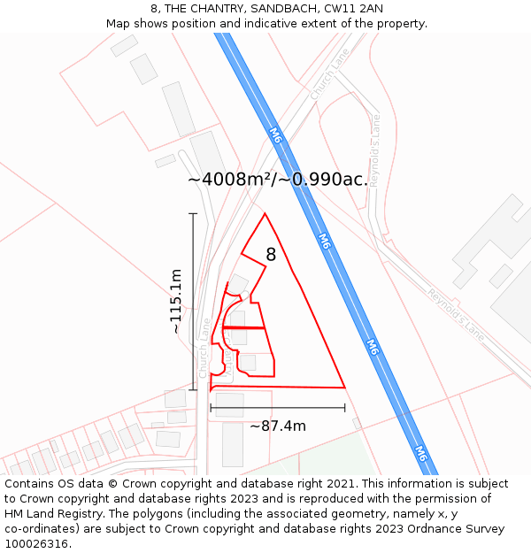 8, THE CHANTRY, SANDBACH, CW11 2AN: Plot and title map