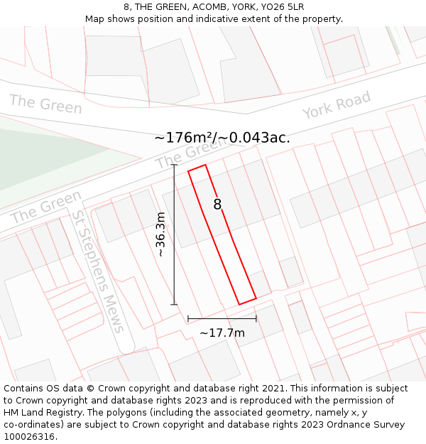 8, THE GREEN, ACOMB, YORK, YO26 5LR: Plot and title map