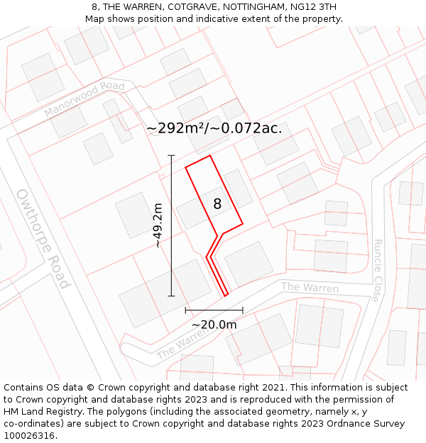 8, THE WARREN, COTGRAVE, NOTTINGHAM, NG12 3TH: Plot and title map
