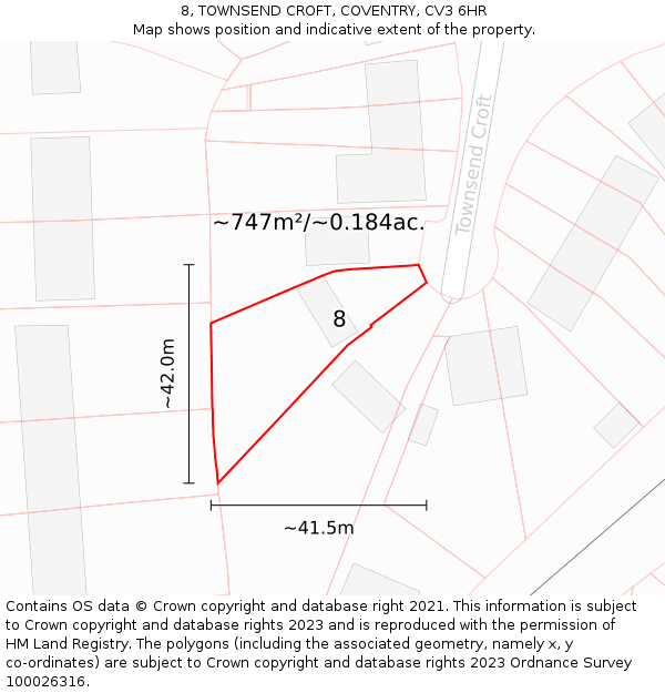 8, TOWNSEND CROFT, COVENTRY, CV3 6HR: Plot and title map