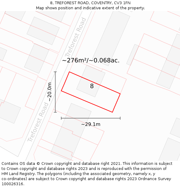 8, TREFOREST ROAD, COVENTRY, CV3 1FN: Plot and title map