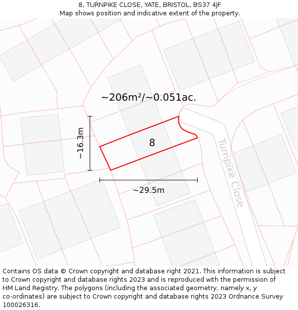 8, TURNPIKE CLOSE, YATE, BRISTOL, BS37 4JF: Plot and title map