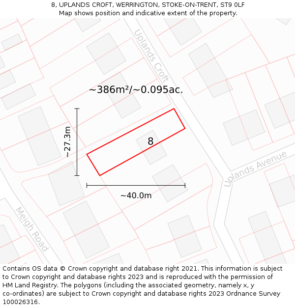 8, UPLANDS CROFT, WERRINGTON, STOKE-ON-TRENT, ST9 0LF: Plot and title map