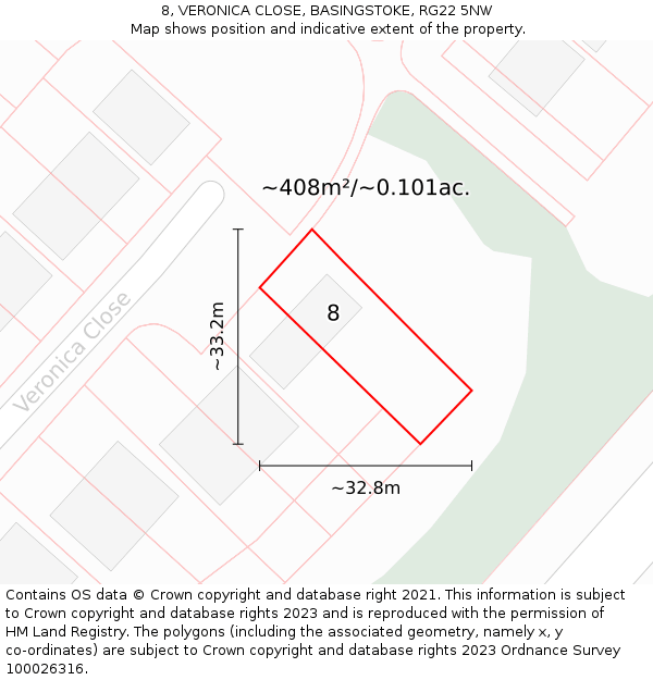 8, VERONICA CLOSE, BASINGSTOKE, RG22 5NW: Plot and title map