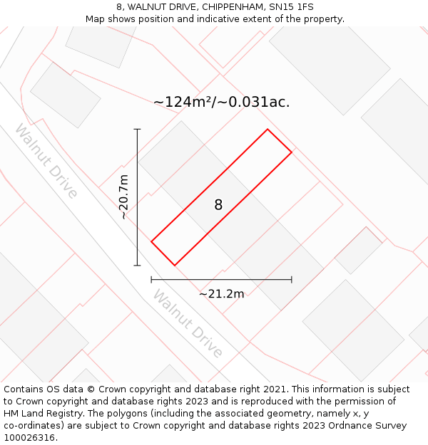 8, WALNUT DRIVE, CHIPPENHAM, SN15 1FS: Plot and title map