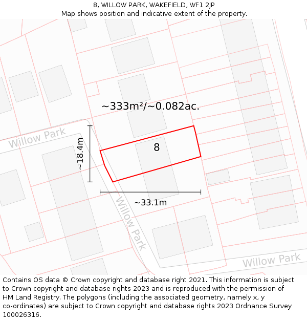 8, WILLOW PARK, WAKEFIELD, WF1 2JP: Plot and title map