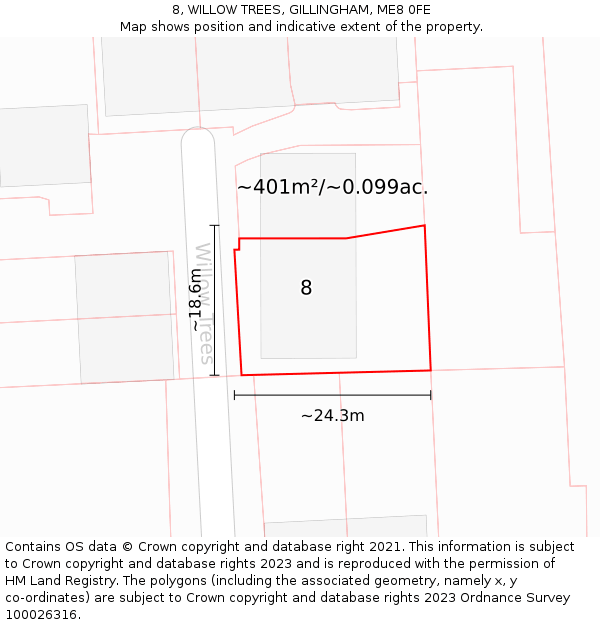 8, WILLOW TREES, GILLINGHAM, ME8 0FE: Plot and title map