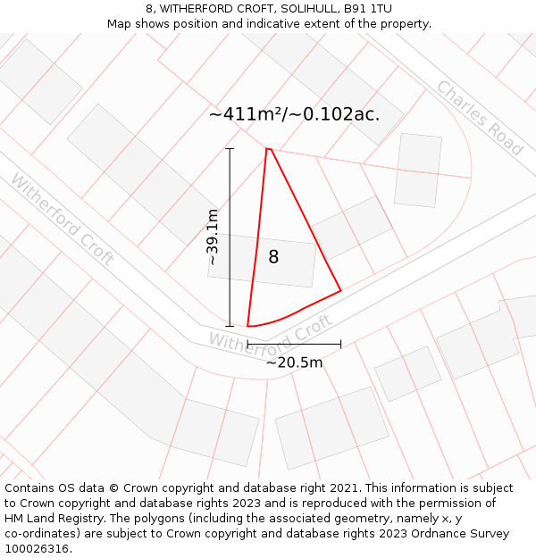 8, WITHERFORD CROFT, SOLIHULL, B91 1TU: Plot and title map