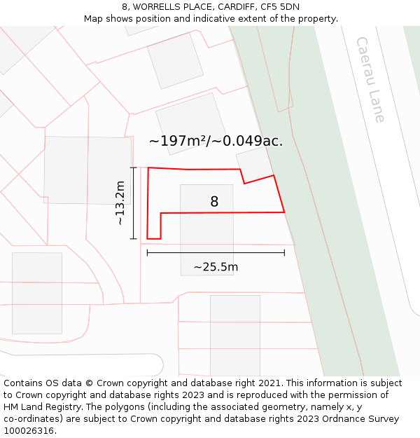 8, WORRELLS PLACE, CARDIFF, CF5 5DN: Plot and title map