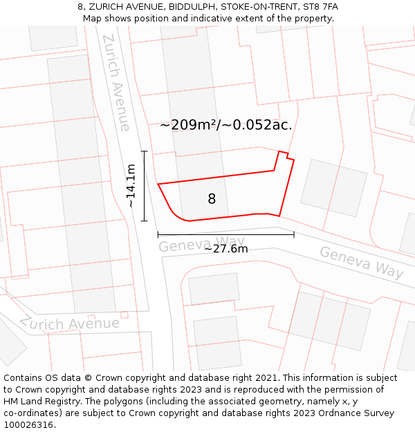 8, ZURICH AVENUE, BIDDULPH, STOKE-ON-TRENT, ST8 7FA: Plot and title map