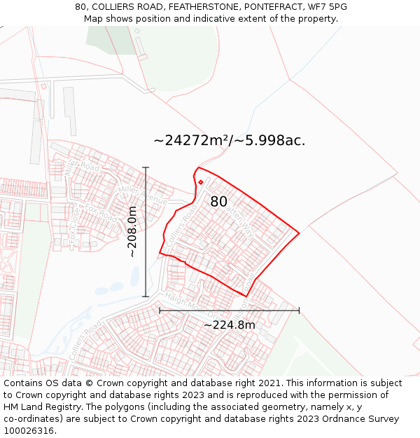 80, COLLIERS ROAD, FEATHERSTONE, PONTEFRACT, WF7 5PG: Plot and title map
