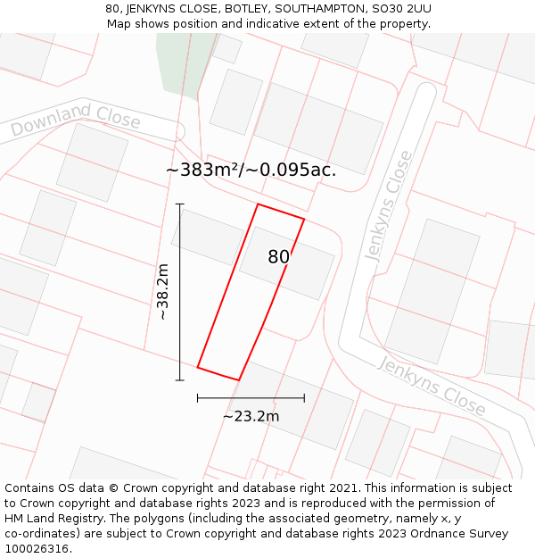 80, JENKYNS CLOSE, BOTLEY, SOUTHAMPTON, SO30 2UU: Plot and title map