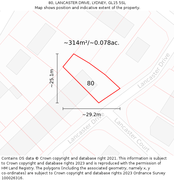 80, LANCASTER DRIVE, LYDNEY, GL15 5SL: Plot and title map