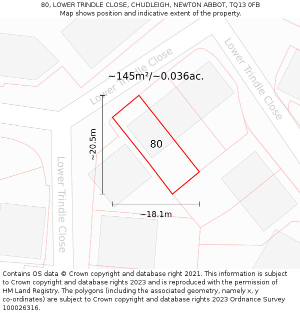80, LOWER TRINDLE CLOSE, CHUDLEIGH, NEWTON ABBOT, TQ13 0FB: Plot and title map