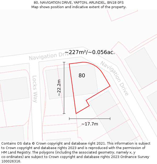 80, NAVIGATION DRIVE, YAPTON, ARUNDEL, BN18 0FS: Plot and title map