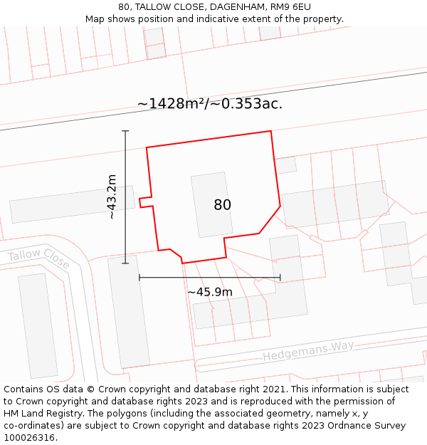 80, TALLOW CLOSE, DAGENHAM, RM9 6EU: Plot and title map
