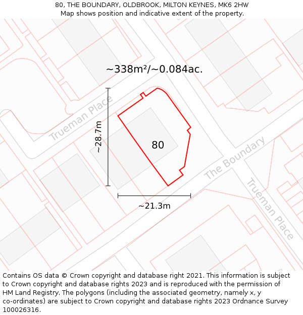 80, THE BOUNDARY, OLDBROOK, MILTON KEYNES, MK6 2HW: Plot and title map