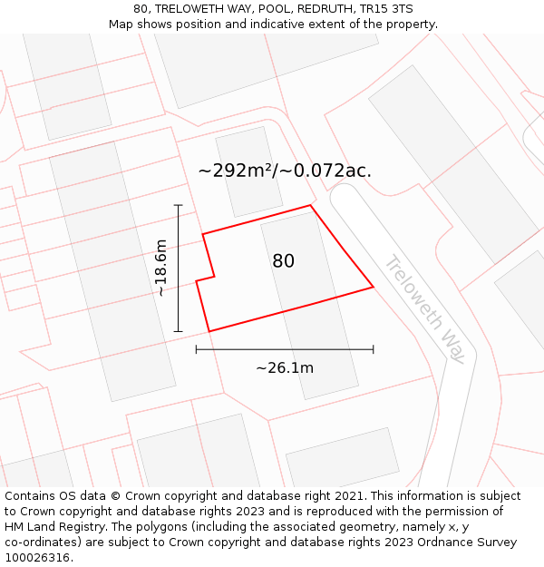 80, TRELOWETH WAY, POOL, REDRUTH, TR15 3TS: Plot and title map