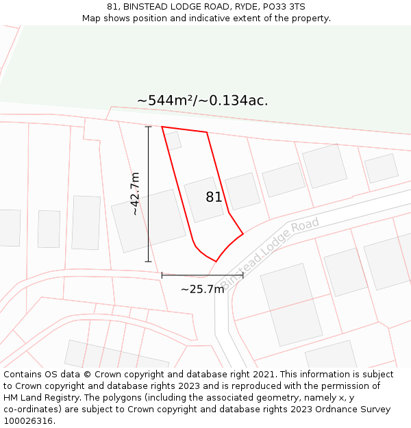 81, BINSTEAD LODGE ROAD, RYDE, PO33 3TS: Plot and title map