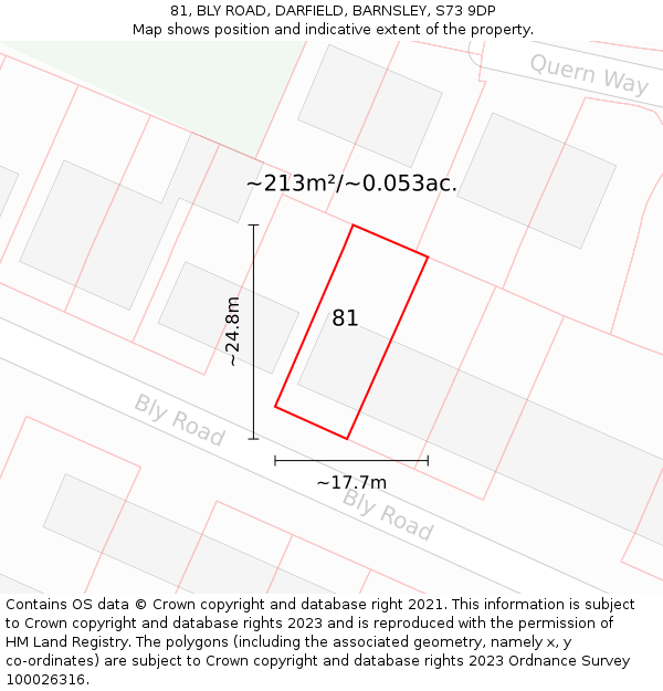81, BLY ROAD, DARFIELD, BARNSLEY, S73 9DP: Plot and title map