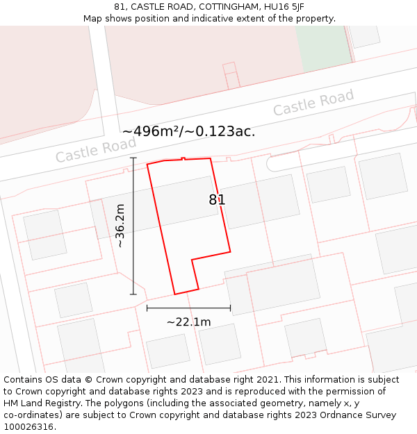 81, CASTLE ROAD, COTTINGHAM, HU16 5JF: Plot and title map