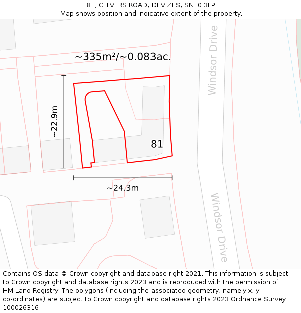 81, CHIVERS ROAD, DEVIZES, SN10 3FP: Plot and title map