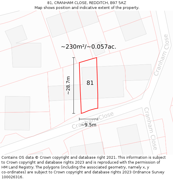 81, CRANHAM CLOSE, REDDITCH, B97 5AZ: Plot and title map