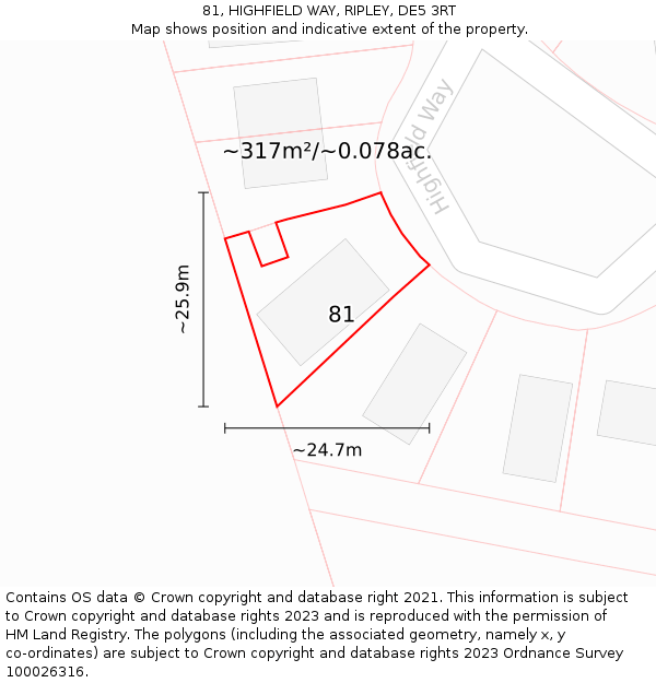 81, HIGHFIELD WAY, RIPLEY, DE5 3RT: Plot and title map