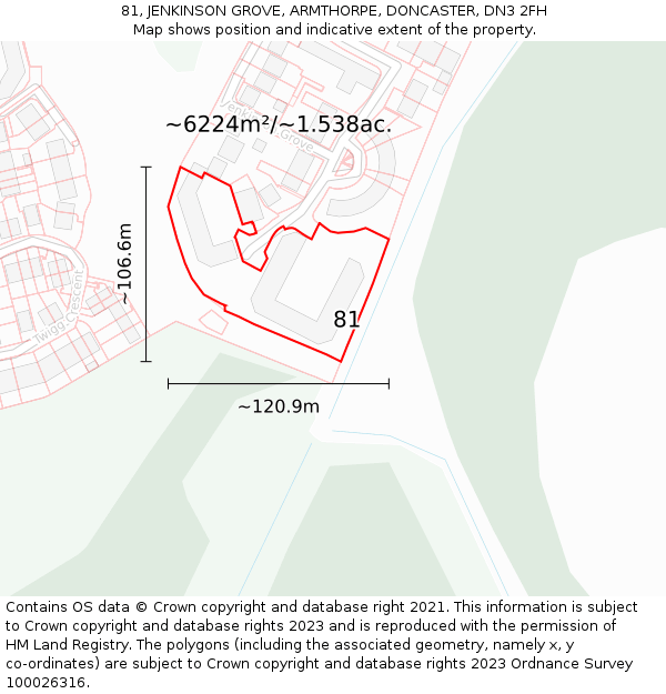 81, JENKINSON GROVE, ARMTHORPE, DONCASTER, DN3 2FH: Plot and title map
