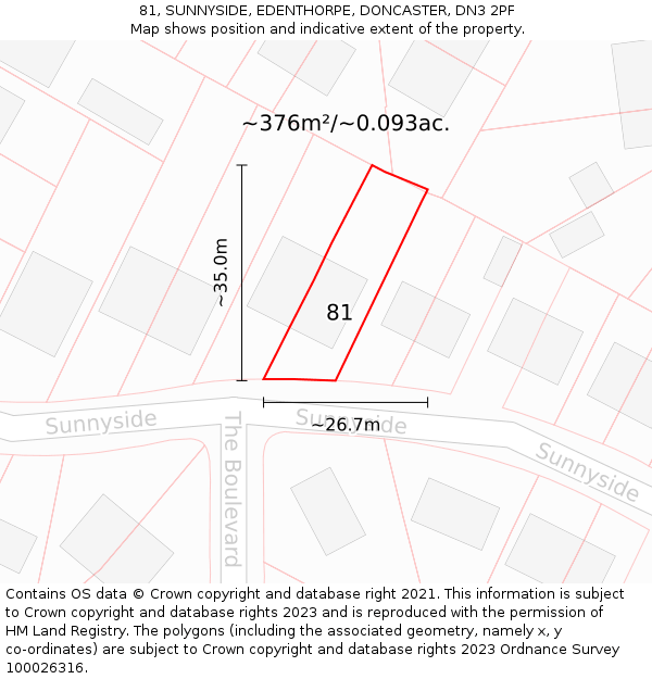 81, SUNNYSIDE, EDENTHORPE, DONCASTER, DN3 2PF: Plot and title map